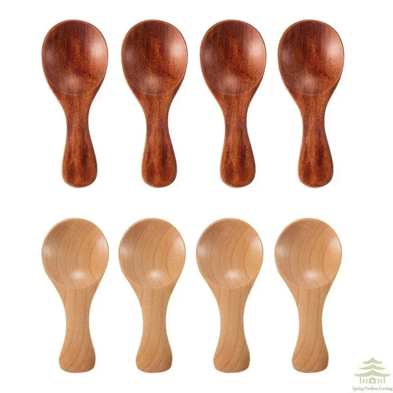4Pcs Mini Wooden Spoons Small Kitchen Spice Condiment Spoon Sugar Tea Coffee Scoop Short Handle Wood Kids Spoon Kitchen Gadgets