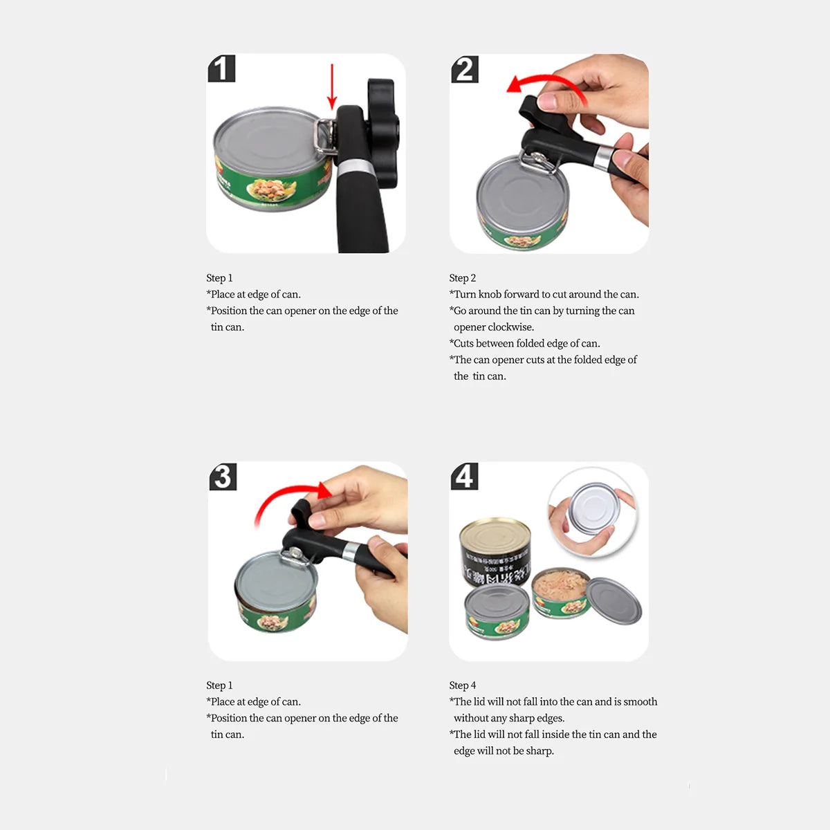 Plastic Hand-actuated Can Opener Safety Kitchen Tools Easy Grip Side Cut Manual Opener for Cans' Lid Kitchen Gadgets