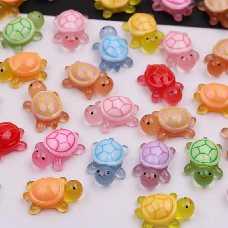 1PC Night Glow Large Turtle+100pcs Mini Luminous Turtles Figurines Resin Craft Glowing Turtle Storage Ornament Landscape Desktop